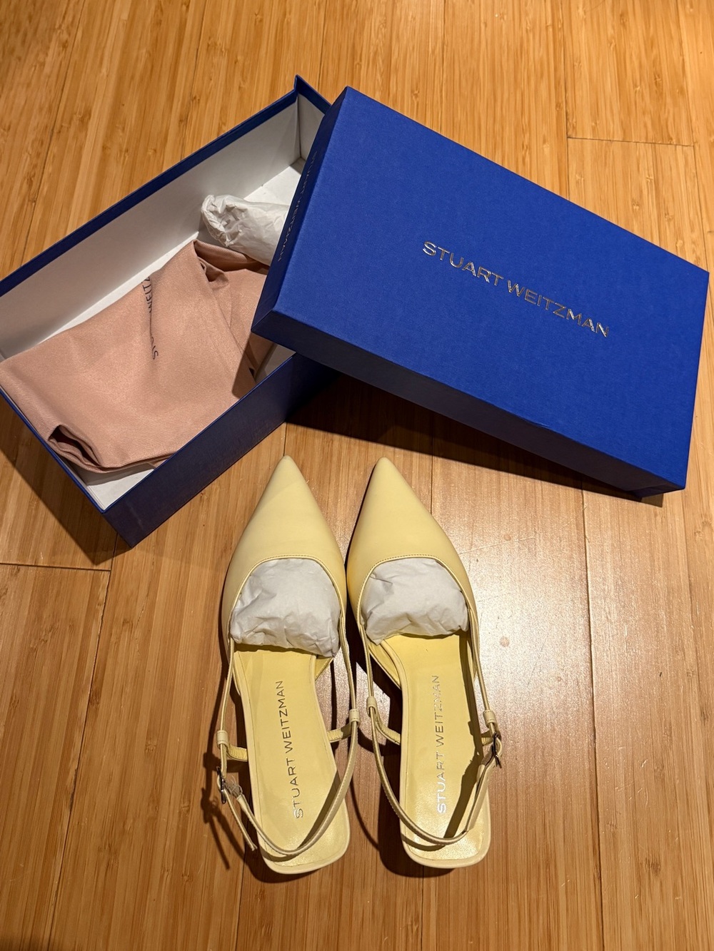 Stuart Weitzman Pale Yellow Pointed-Toe Slingback Flats
